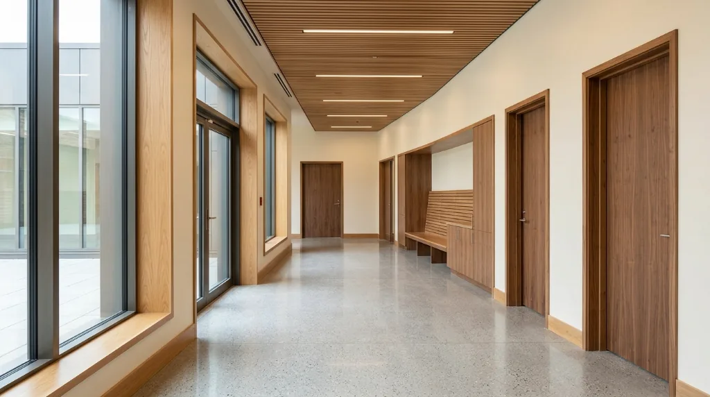 Marché public Planforet : menuiserie intérieure bâtiment institutionnel avec portes, faux-plafond bois et agencement - Collectivités Saint-Étienne
